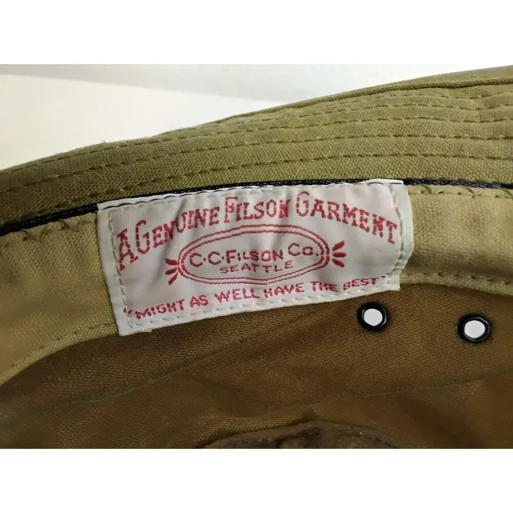 C.C. Filson Tin Cloth Packer Hat Waxed Canvas Leather Band USA Made #W5192
